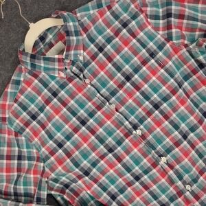 American Eagle Mens Medium Plaid Button Down Shirt Long Sleeve Red Teal Check